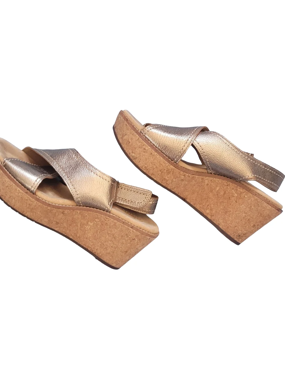 Metallic Gold Cork Wedge Sandals By Clarks Artisan Size 8.5 - Picture 1 of 9